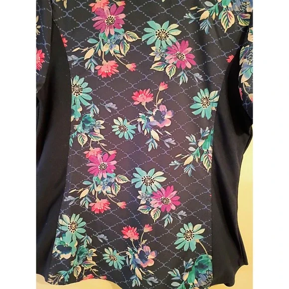 Cherokee‎ iFlex Women's Floral V Neck Scrub Top Short Sleeve Navy M - Picture 3 of 7